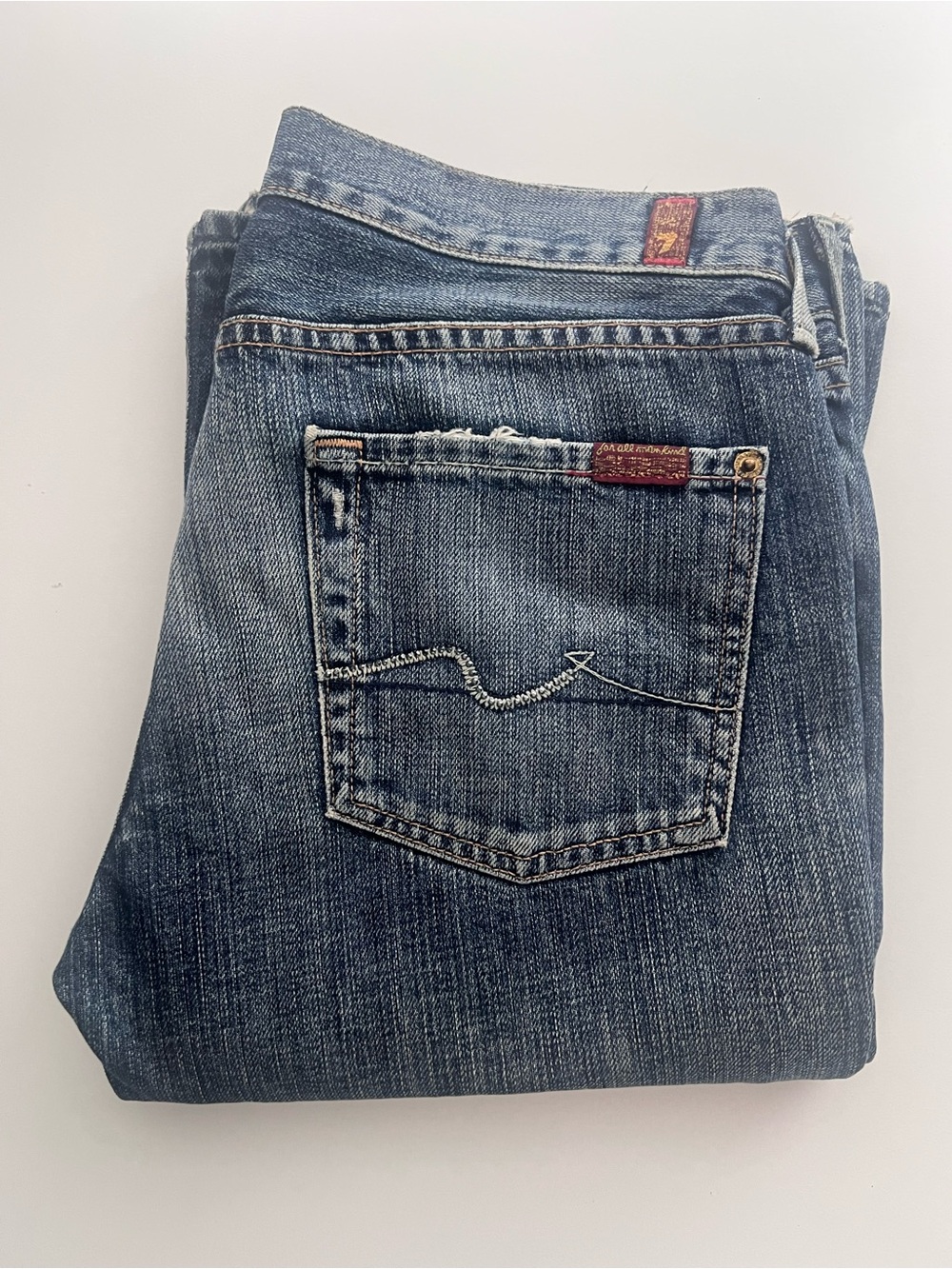 7 For All Mankind Vintage Flare Low Rise Distressed Wide Leg Jeans Size 28